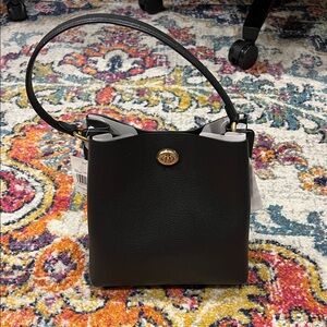 Coach Black Charlie Pebble Leather Bucket Bag